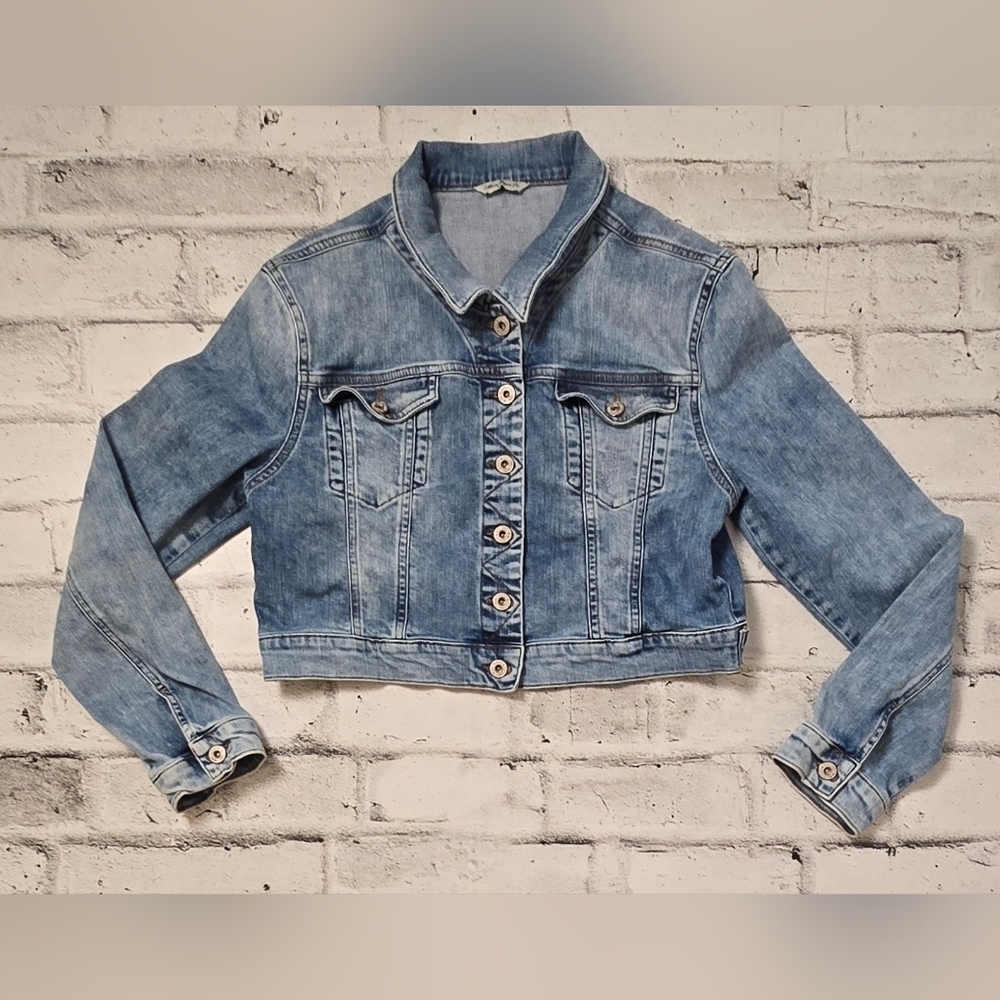 Mavi Rosie Cropped Denim Jacket Blue Button Front Size XL - Picture 7 of 16